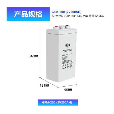シュアンデング GFM-200 交換プレート 2V200Ah 鉛酸電池 総高さ 365mm
